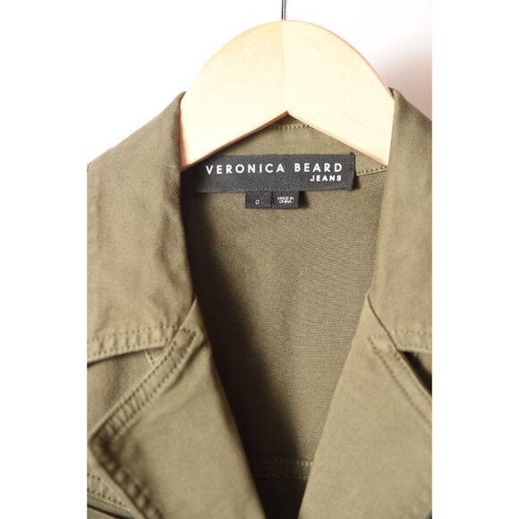 Veronica Beard Twill Army Green Mini Shirt Dress Size 0 Pockets - Picture 7 of 14